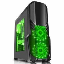 CIT G Force Black Midi Gaming Case With Green LED Fans, USB2 & USB 3