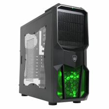 CIT Neptune Green LED Black Interior Gaming Case with Side Window, No PSU